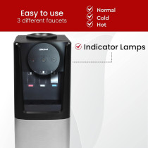 Nobel 3 Tap Top Load Water Dispenser With Hot, Normal And Cold Function, Bottom Storage Cabinet, Stainless Steel Excess Water Tray And Hot And Cold Switch Button, NWD1607, Black/Silver, 1 Year Warranty