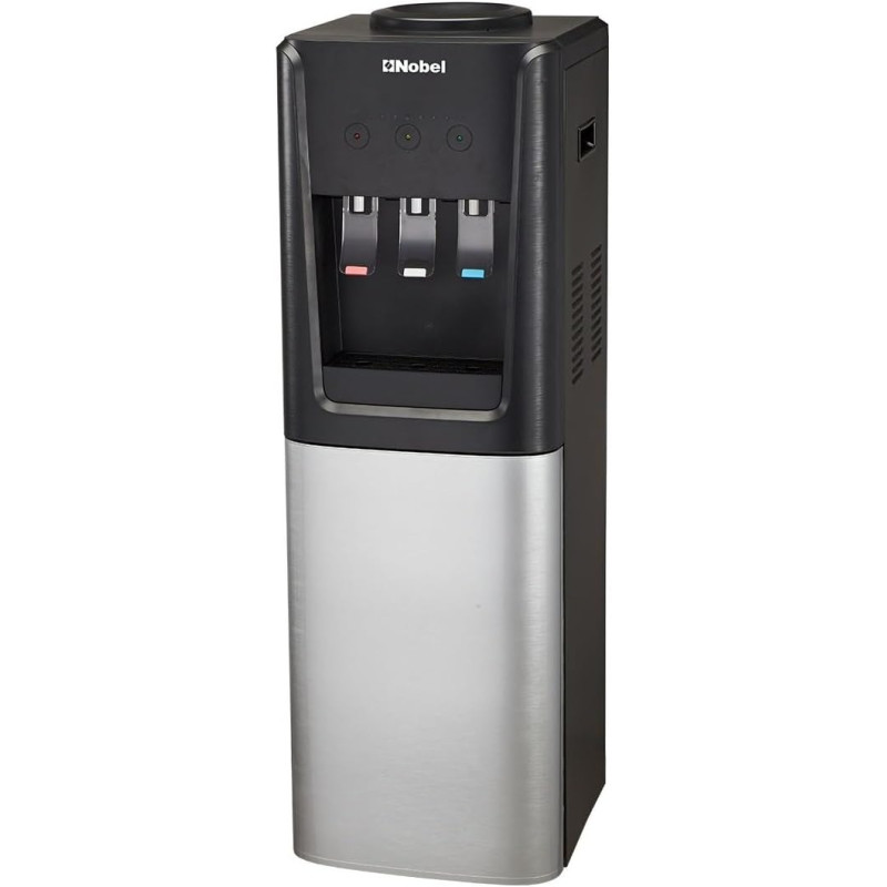 Nobel 3 Tap Top Load Water Dispenser With Hot, Normal And Cold Function, Bottom Storage Cabinet, Stainless Steel Excess Water Tray And Hot And Cold Switch Button, NWD1607, Black/Silver, 1 Year Warranty