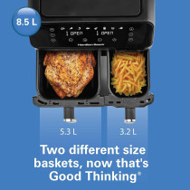 Hamilton Beach Dual Size 8.5L Digital Air Fryer, 5.3L And 3.2L Capacity Baskets Independently Controlled And Sync Finish Function, 8-In-1 Cooking Modes, 1700 Watts, AF5232-ME, 1 Year Warranty