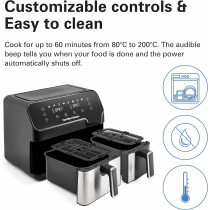 Hamilton Beach Dual Size 8.5L Digital Air Fryer, 5.3L And 3.2L Capacity Baskets Independently Controlled And Sync Finish Function, 8-In-1 Cooking Modes, 1700 Watts, AF5232-ME, 1 Year Warranty