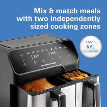 Hamilton Beach Dual Size 8.5L Digital Air Fryer, 5.3L And 3.2L Capacity Baskets Independently Controlled And Sync Finish Function, 8-In-1 Cooking Modes, 1700 Watts, AF5232-ME, 1 Year Warranty