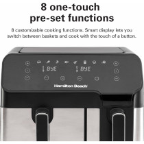 Hamilton Beach Dual Size 8.5L Digital Air Fryer, 5.3L And 3.2L Capacity Baskets Independently Controlled And Sync Finish Function, 8-In-1 Cooking Modes, 1700 Watts, AF5232-ME, 1 Year Warranty