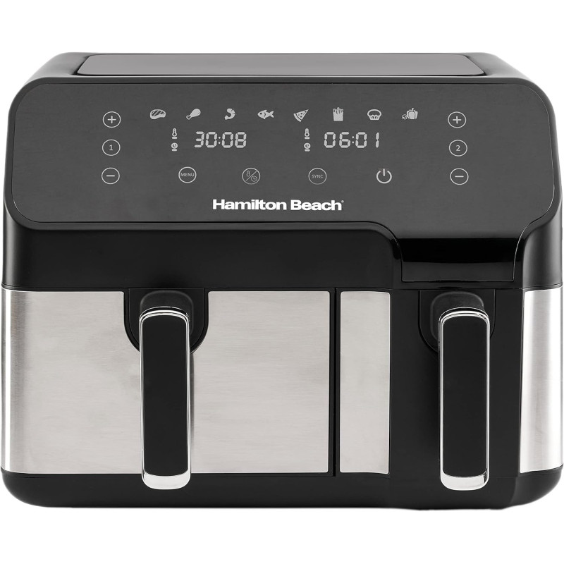 Hamilton Beach Dual Size 8.5L Digital Air Fryer, 5.3L And 3.2L Capacity Baskets Independently Controlled And Sync Finish Function, 8-In-1 Cooking Modes, 1700 Watts, AF5232-ME, 1 Year Warranty