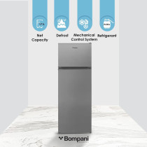 Bompani 240 Litter Top Mount Double Door Refrigerator Defrost Fridge Freezer With Smart Sensor And Humidity Control, BR240SS, Dark Silver, 1 Year Warranty