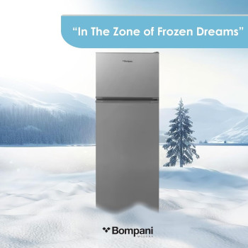 Bompani 240 Litter Top Mount Double Door Refrigerator Defrost Fridge Freezer With Smart Sensor And Humidity Control, BR240SS, Dark Silver, 1 Year Warranty