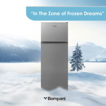 Bompani 240 Litter Top Mount Double Door Refrigerator Defrost Fridge Freezer With Smart Sensor And Humidity Control, BR240SS, Dark Silver, 1 Year Warranty