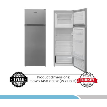 Bompani 240 Litter Top Mount Double Door Refrigerator Defrost Fridge Freezer With Smart Sensor And Humidity Control, BR240SS, Dark Silver, 1 Year Warranty