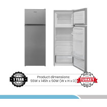Bompani 240 Litter Top Mount Double Door Refrigerator Defrost Fridge Freezer With Smart Sensor And Humidity Control, BR240SS, Dark Silver, 1 Year Warranty