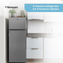 Bompani 240 Litter Top Mount Double Door Refrigerator Defrost Fridge Freezer With Smart Sensor And Humidity Control, BR240SS, Dark Silver, 1 Year Warranty