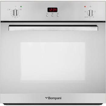 Bompani 60Cm Stainless Steel Gas Built-In Oven With Turbo Fan, Front Control Panel, Electronic Timer, And Fan Assisted Gas Oven With 3 Programs, BO243JGL, Silver, 1 Year Warranty