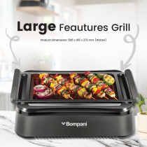 Bompani Indoor Smokeless Grill With Infrared Technology, Fast 230 C Heat, Sealed Tube Design, Even Convection, Cool-Touch Safety, User-Friendly, Quick Clean, Premium Performance, BBQ007, Black, 1 Year Warranty