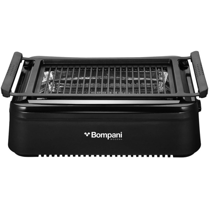Bompani Indoor Smokeless Grill With Infrared Technology, Fast 230 C Heat, Sealed Tube Design, Even Convection, Cool-Touch Safety, User-Friendly, Quick Clean, Premium Performance, BBQ007, Black, 1 Year Warranty