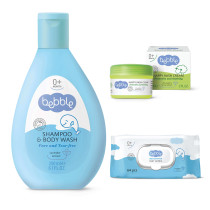 Bebble Triple Set, Nappy Rash Cream 60Ml Plus Shampoo And Body Wash 200Ml Plus Wet Wipes 64 Piece