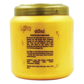 Keratin Gold Hair Mask For Damaged Hair, Restoring Strength, Shine And Manageability, 1000Ml