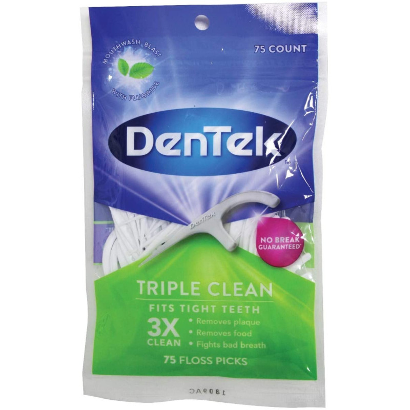 Dentek Triple Clean Floss Picks, Removes Food And Plaque, 75 Counts