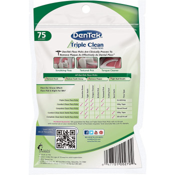 Dentek Triple Clean Floss Picks, Removes Food And Plaque, 75 Counts