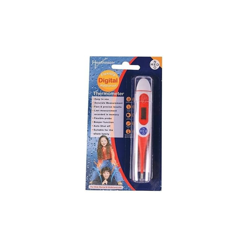 Healthease Waterproof Flexible Digital Thermometer, White/Red