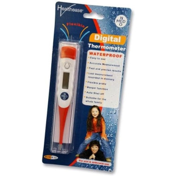 Healthease Waterproof Flexible Digital Thermometer, White/Red