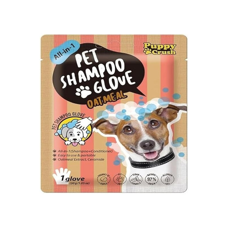 Puppy Crush All-In-1 Pet Shampoo Glove Oatmeal 1Glove