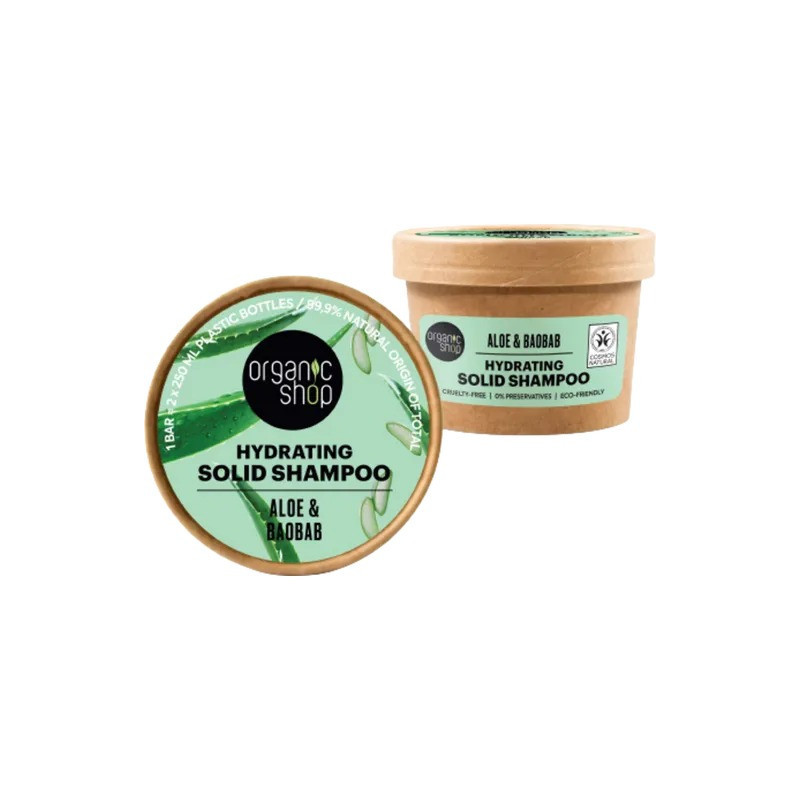 Organic Shop Solid Bars Hydrating Solid Shampoo, Aloe And Baobab, 60 G