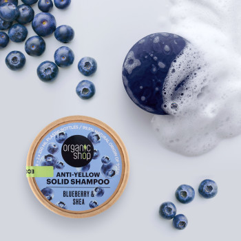 Organic Shop Solid Bars Anti-Yellow Solid Shampoo, Blueberry And Shea, 60 G