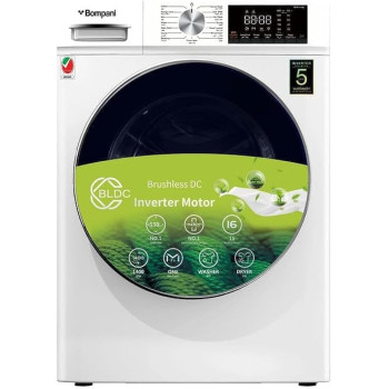 Bompani Washer And Dryer With 8 Kg Washing Capacity, 5 Kg Drying Capacity, Classic Panel Design, Large LED Display, BLDC Inverter Motor, BO5289N, White, 1 Year Warranty