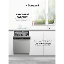 Bompani 15 Place Setting Dishwasher, Premium Inox Finish, Turbo Fan, 8 Programs, LED Display, Overflow Protection, BO5021ST, Silver, 1 Year Warranty