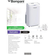 Bompani 16000 BTU Portable Air Conditioner With Overload Protection, Self Diagnosis, Quick Humidity Extraction, Replaceable Air Filter, 24 Hour Timer, BO1600, White, 1 Year Warranty