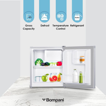 Bompani 64 Litter Single Door Refrigerator, Defrost Fridge Freezer With Smart Sensor And Humidity Control, BR64SLVR, Silver, 1 Year Warranty
