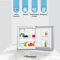 Bompani 64 Litter Single Door Refrigerator, Defrost Fridge Freezer With Smart Sensor And Humidity Control, BR64SLVR, Silver, 1 Year Warranty