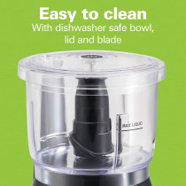 Hamilton Beach Stack And Press Food Chopper, 710 ml / 3 Cup Capacity, 350W, Chop, Puree, Emulsify, Easy Cleaning With Removable Bowl And Blade, Cord Wrap For Easy Storage, 72850-ME, 1 Year Warranty