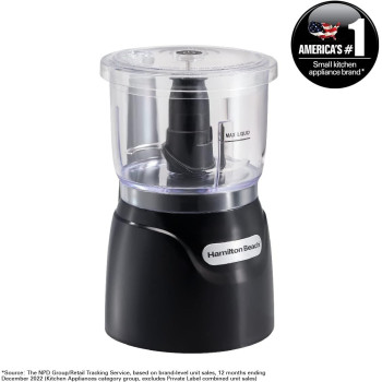 Hamilton Beach Stack And Press Food Chopper, 710 ml / 3 Cup Capacity, 350W, Chop, Puree, Emulsify, Easy Cleaning With Removable Bowl And Blade, Cord Wrap For Easy Storage, 72850-ME, 1 Year Warranty