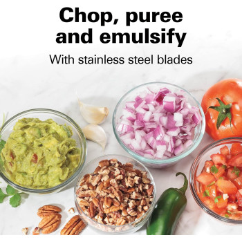 Hamilton Beach Stack And Press Food Chopper, 710 ml / 3 Cup Capacity, 350W, Chop, Puree, Emulsify, Easy Cleaning With Removable Bowl And Blade, Cord Wrap For Easy Storage, 72850-ME, 1 Year Warranty