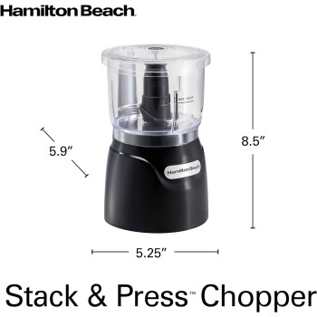 Hamilton Beach Stack And Press Food Chopper, 710 ml / 3 Cup Capacity, 350W, Chop, Puree, Emulsify, Easy Cleaning With Removable Bowl And Blade, Cord Wrap For Easy Storage, 72850-ME, 1 Year Warranty