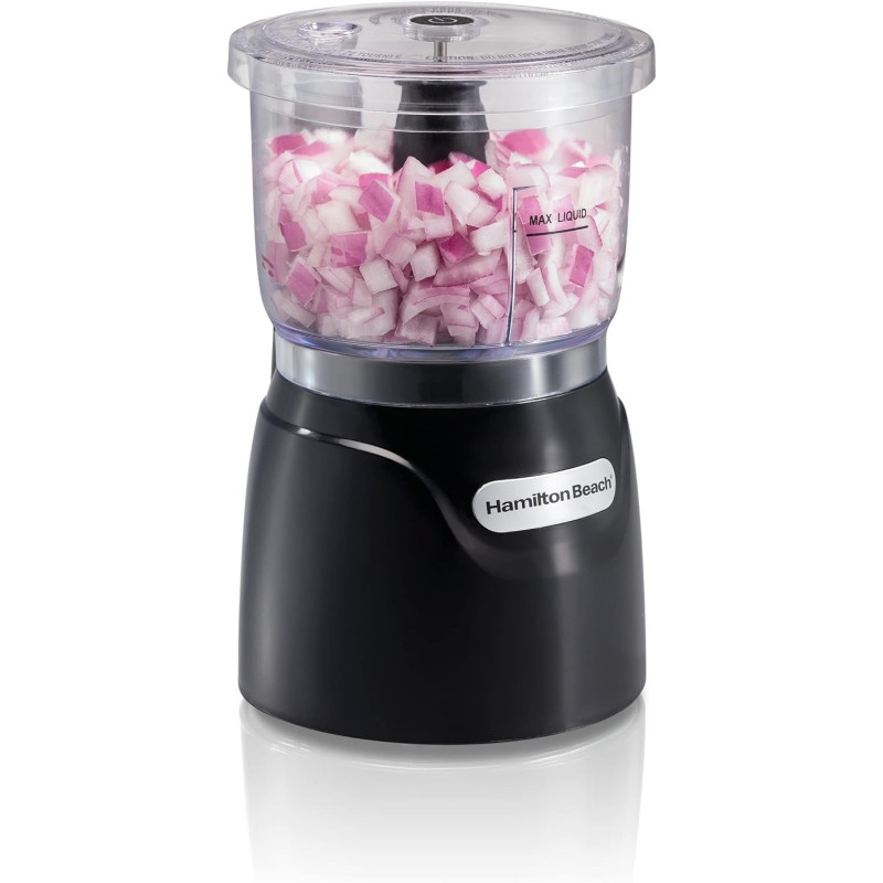 Hamilton Beach Stack And Press Food Chopper, 710 ml / 3 Cup Capacity, 350W, Chop, Puree, Emulsify, Easy Cleaning With Removable Bowl And Blade, Cord Wrap For Easy Storage, 72850-ME, 1 Year Warranty