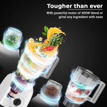 Russell Hobbs 400W 4 In 1 Blender With Grinder And Multi Chopper Mill, High Speed Mixer Grinder For Coffee Beans, Spices And Nuts, 2 Speeds And Pulse Function, White, BWM103, 1 Year Warranty