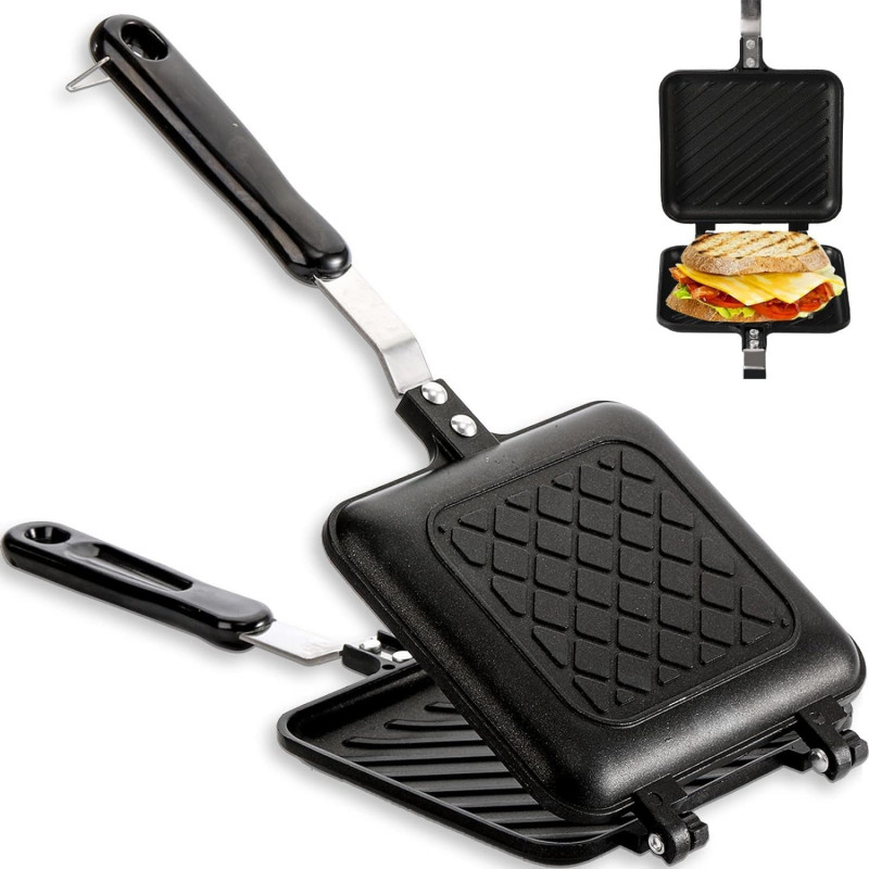 Makingtec Sandwich Maker, Non Stick Grilled Sandwich And Panini Maker Pan With Handle, Stovetop Toasted Sandwich Maker Aluminum Flip Pan For Home Kitchen, 1 Year Warranty