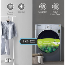 Bompani Washer Dryer 9/6 Kg, Fully Automatic Front Load Combo Wash And Dry, 9 Kg Wash And 6 Kg Dry, 1400 RPM, 16 Wash Programs, Quick Wash In 15min And 4 Drying Programs, BI1070SSN, Silver, 1 Year Warranty