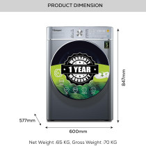 Bompani Washer Dryer 9/6 Kg, Fully Automatic Front Load Combo Wash And Dry, 9 Kg Wash And 6 Kg Dry, 1400 RPM, 16 Wash Programs, Quick Wash In 15min And 4 Drying Programs, BI1070SSN, Silver, 1 Year Warranty