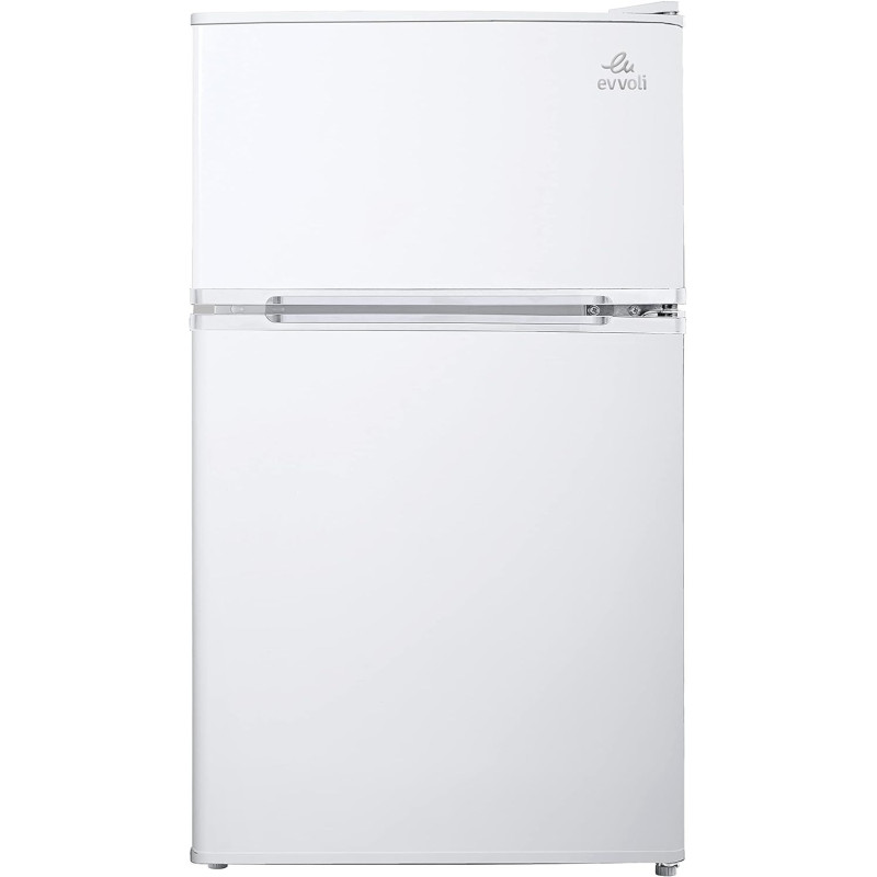 Evvoli 125 Liters Mini Refrigerator Double Door With Frost Free System, Separate Chiller, Adjustable Leg, Child Lock, EVRFM-100LW, White