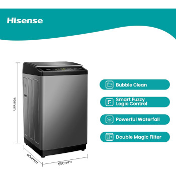 Hisense 10.5Kg Fully Automatic Washer With 10 Water Level Selection, 1200RPM, Smart Fuzzy Logic, Soft Closing Lid, Bubble Clean, Double Water Inlet With Pump, 1 Year Warranty