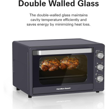 Hamilton Beach 55L 2200W Convection Toaster Oven With Rotisserie Grill, Double Walled Glass, Oyster Grey Colour, 6 Accessories, 6 Functions, Max 230 C Temp And 60 mins Timer, CTGL55-ME, 1 Year Warranty
