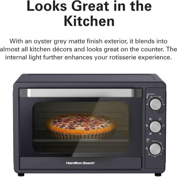 Hamilton Beach 55L 2200W Convection Toaster Oven With Rotisserie Grill, Double Walled Glass, Oyster Grey Colour, 6 Accessories, 6 Functions, Max 230 C Temp And 60 mins Timer, CTGL55-ME, 1 Year Warranty