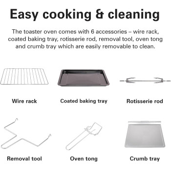 Hamilton Beach 55L 2200W Convection Toaster Oven With Rotisserie Grill, Double Walled Glass, Oyster Grey Colour, 6 Accessories, 6 Functions, Max 230 C Temp And 60 mins Timer, CTGL55-ME, 1 Year Warranty