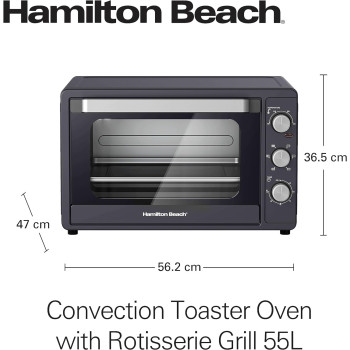 Hamilton Beach 55L 2200W Convection Toaster Oven With Rotisserie Grill, Double Walled Glass, Oyster Grey Colour, 6 Accessories, 6 Functions, Max 230 C Temp And 60 mins Timer, CTGL55-ME, 1 Year Warranty
