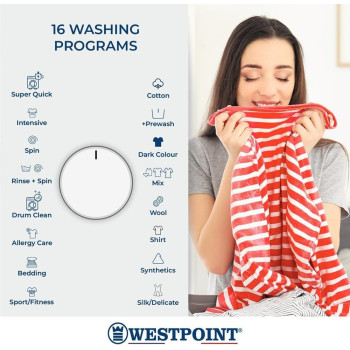 Westpoint 6Kg Front Load Washing Machine, 1000 RPM With 16 Washing Programs And Quick Wash In 15 Minutes, White, WMT-61022, New Edition, 1 Year Warranty