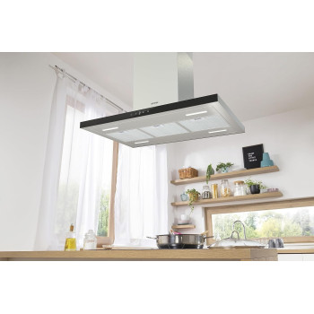 Gorneje 90 Cm T Shape Island Cooker Hood, High Extraction Rate, 4 Speed Fan, Led Light, Super Quiet, IHT943E6XGB, 1 Year Warranty