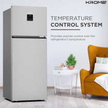 Krome 600L Gross,Top Mount Double Door Refrigerator With LED Display, Automatic Defrost Freezer, A Plus Energy Efficiency, Big Capacity Fridge, Silver, KR-RFF600T, 1 Year Warranty