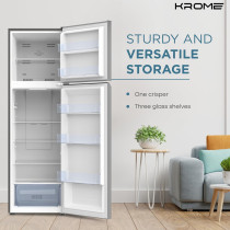 Krome 370L Gross, Top Mount Double Door Refrigerator, Automatic Defrost Freezer, A Plus Energy Efficiency, Big Capacity Fridge, Quick Cooling, Silver, KR-REF370T, 1 Year Warranty