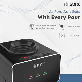 Sure Oudis B1 Table Top Water Dispenser, Triple Faucets With Temperature Mode, LED Indicators, Stainless Steel Tank, Low Energy Consumption, Highly Efficient Compressor, Black, 1 Year Warranty